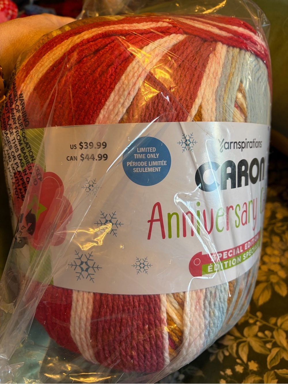 Caron Limited edition holiday anniversary cake in Peppermint Plaid